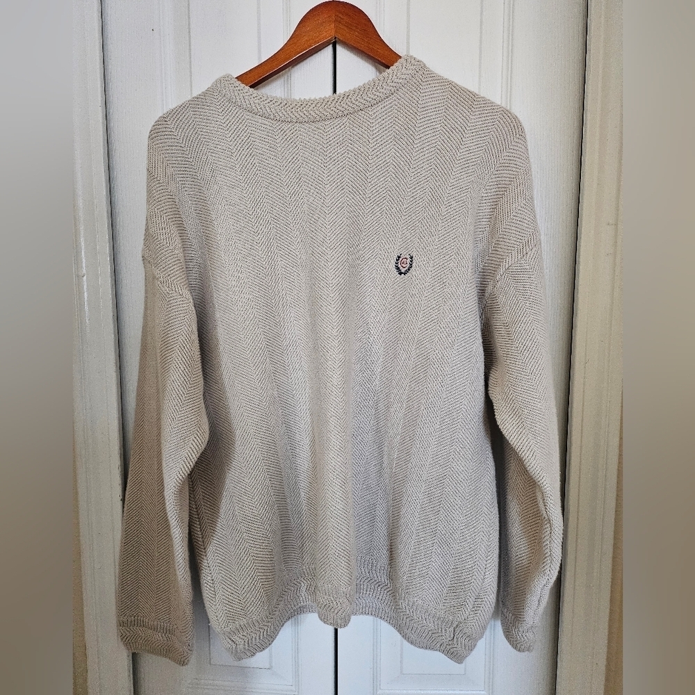 Chaps Ralph Lauren Men's Beige Crewneck Knit Cotton Preppy Casual Sweater Sz M. - Picture 3 of 16